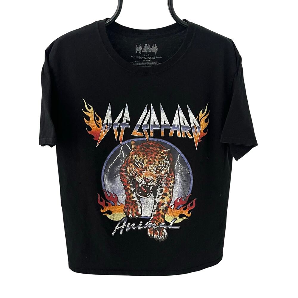 Def Leppard Animal Graphic T-Shirt Men's Size Large Black Band Tee Hysteria